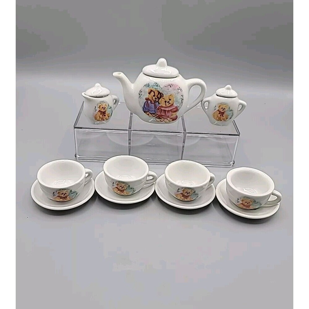Porcelain Teddy Bear Tea Set 11 Pieces Vintage